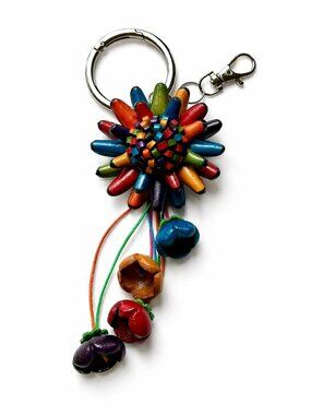Leather Floral Bag Charm 🌺 Multicolor Keychain